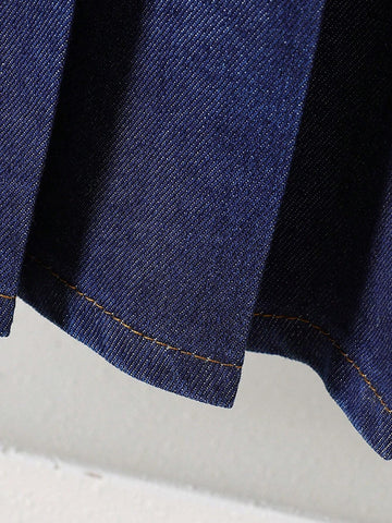 Streecool Kids Girls Casual Butterfly Applique Round Neck Long Sleeve Top Splicing Pleated Hem Dress, Autumn