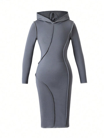 Streecool Kids Mother-Daughter Matching Casual All-Match Solid Color Splice Design Turtleneck Comfortable Knit Long Sleeve Fitted Dress