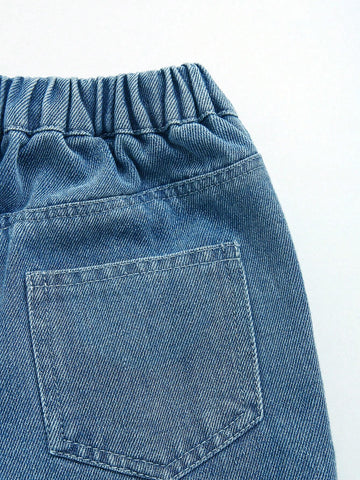 Streecool Kids Young Girl Blue Washed Relaxed Casual Heart Shaped Flare Jeans, Stylish Simple Design For Daily Wear