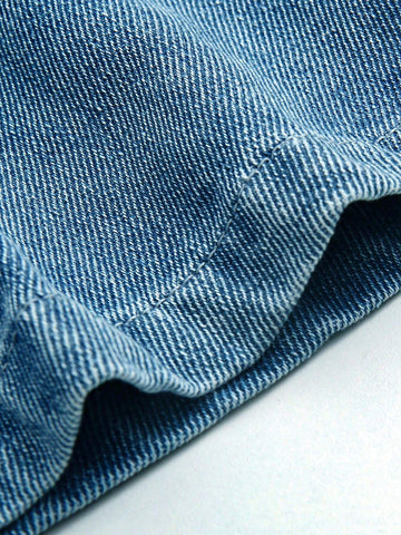 Streecool Kids Young Girl Blue Washed Relaxed Casual Heart Shaped Flare Jeans, Stylish Simple Design For Daily Wear