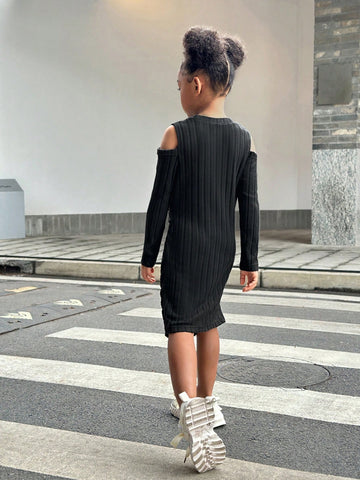 Streecool Kids Young Girl Casual Textured Fabric Ruffle Ruffle Long Sleeve Dress