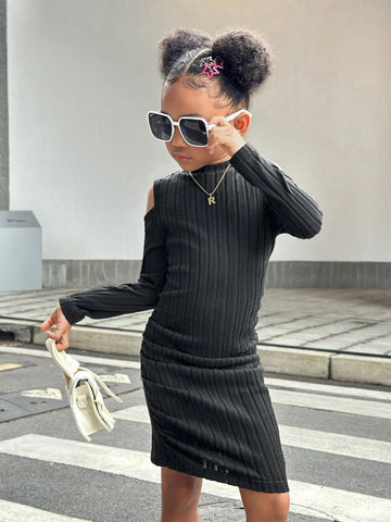 Streecool Kids Young Girl Casual Textured Fabric Ruffle Ruffle Long Sleeve Dress