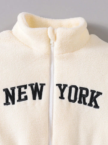 Streecool Kids Young Girl Casual Thicken Fleece Tracksuit Set, High Collar Zipper Hoodie With Drawstring Pants