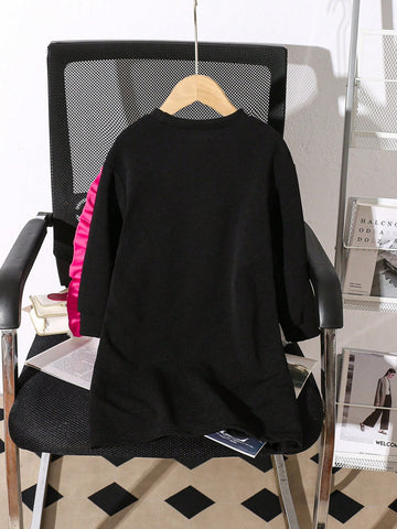 Streecool Kids Young Girl Round Neck Long Sleeve Color Block Casual Dress
