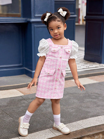 Streecool Kids Young Girl Solid Color Button Front Short Sleeve Casual Dress
