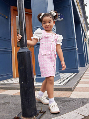 Streecool Kids Young Girl Solid Color Button Front Short Sleeve Casual Dress