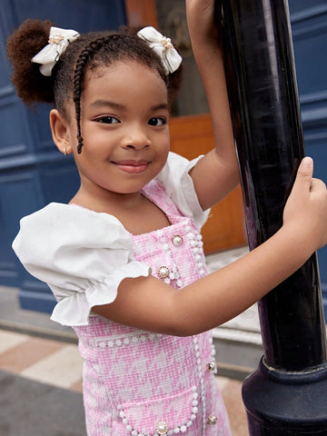 Streecool Kids Young Girl Solid Color Button Front Short Sleeve Casual Dress