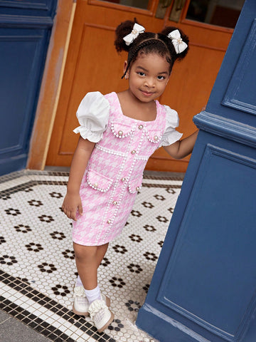 Streecool Kids Young Girl Solid Color Button Front Short Sleeve Casual Dress