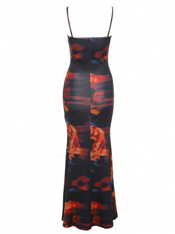 Street Style Sexy Backless Bodycon Dress With Graphic Print