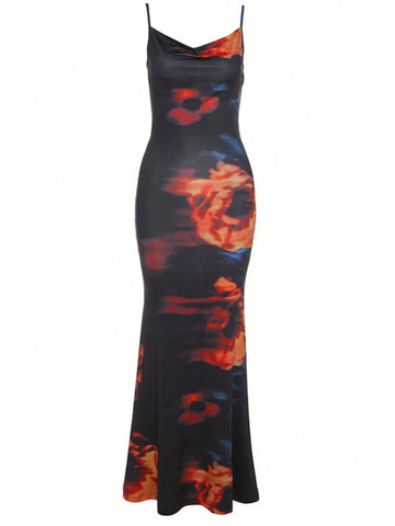 Street Style Sexy Backless Bodycon Dress With Graphic Print