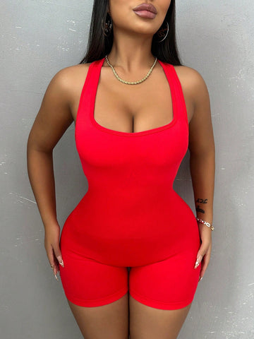 Street Style Women's U-Neck Jumpsuit, Figure Flattering