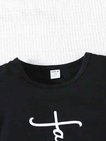 Street Style Young Girls' Round Neck Short Sleeve Letter Print Dress For Summer