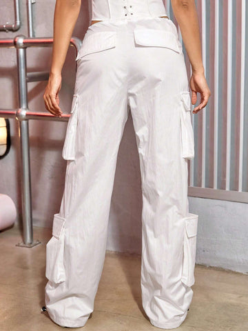 Street Vibes Flap Pockets Drawstring Ruched Cargo Parachute Pants