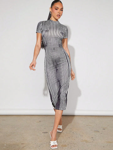 Striped Body Heat Map Bodycon Dress