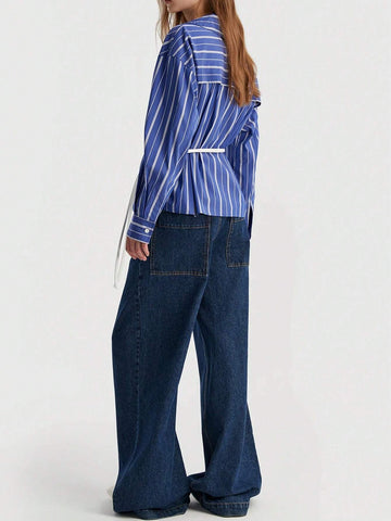 Striped Bow-Tie Decor Casual Shirt - No Belt Included