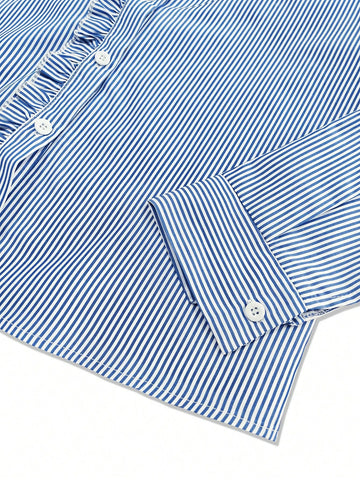 Striped Button Detail Shirt, Casual Long Sleeve Blouse For Women, Spring And Autumn