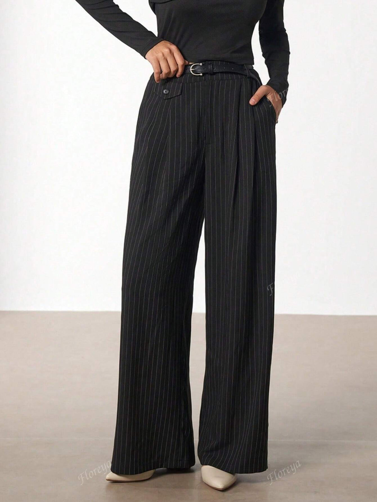 Striped Casual Loose Pants With Figure-Flattering Design, Oversized Leg Loose Fit Dragging Palazzo Trousers