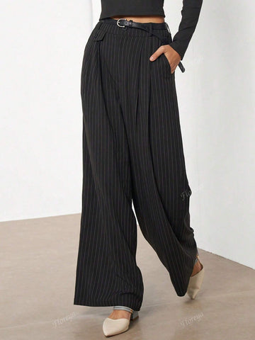Striped Casual Loose Pants With Figure-Flattering Design, Oversized Leg Loose Fit Dragging Palazzo Trousers
