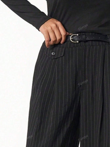 Striped Casual Loose Pants With Figure-Flattering Design, Oversized Leg Loose Fit Dragging Palazzo Trousers