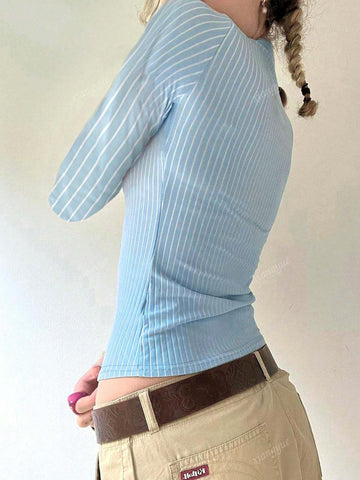 Striped Print Front Button Slim Fit Long Sleeve Shirt