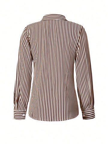 Striped Roll Up Sleeve Shirt Dress Button Front Long Sleeve Casual Dresses With Pockets