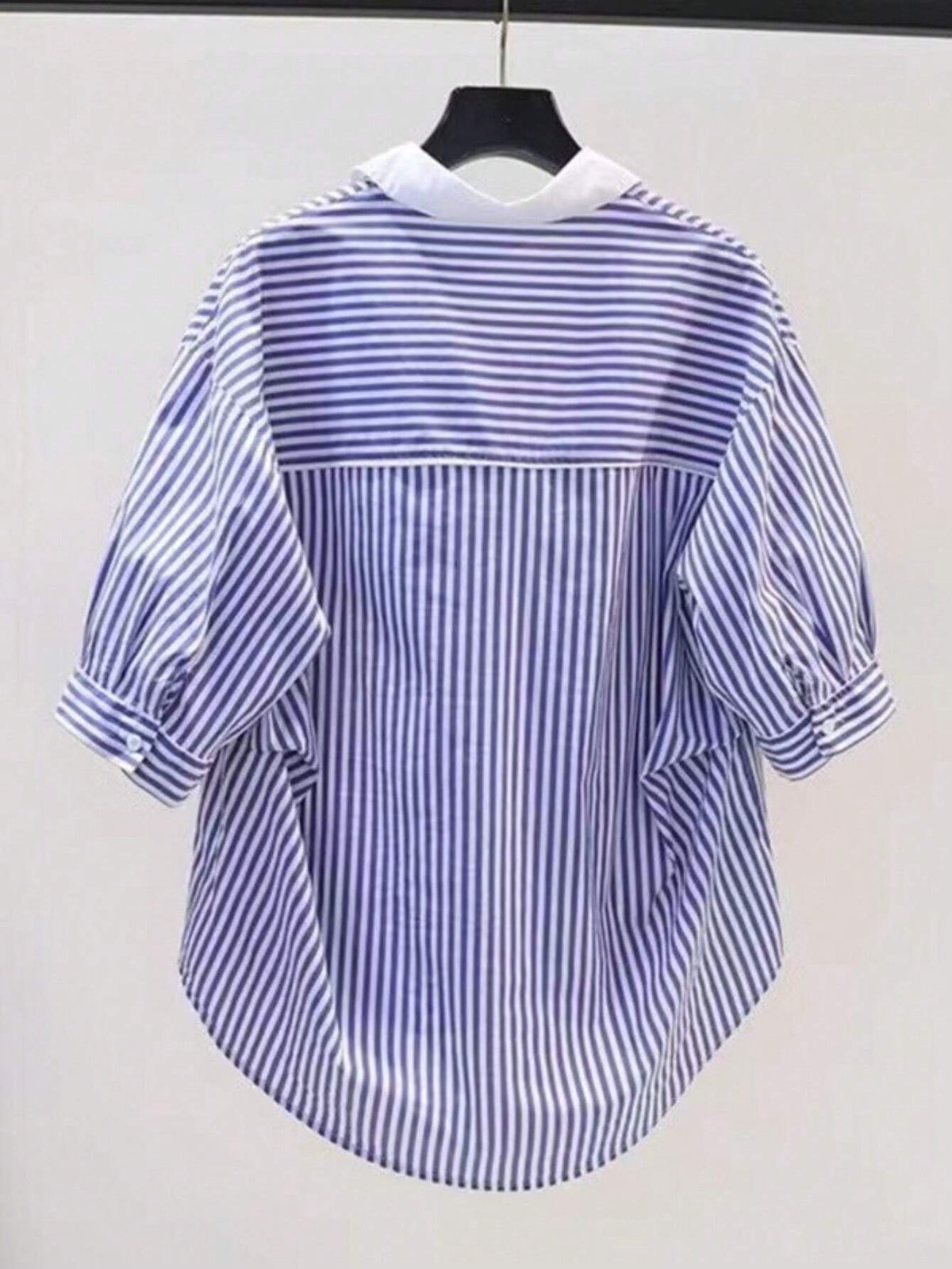 Striped & Cartoon Graphic High Low Shirt For Summer