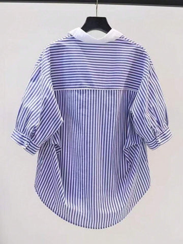 Striped & Cartoon Graphic High Low Shirt For Summer
