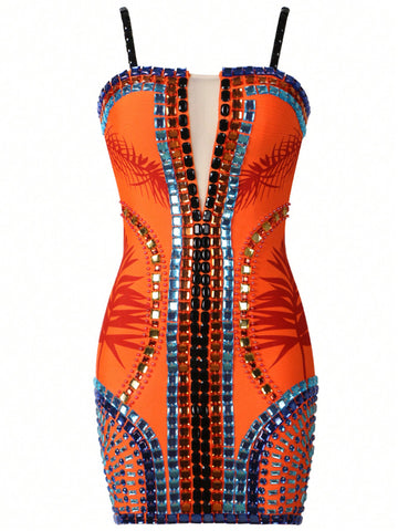 Studded Beaded Cami Bandage Dress, Heavy Duty