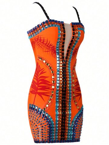 Studded Beaded Cami Bandage Dress, Heavy Duty