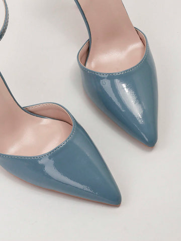 Stylish And Sexy Women's High Heels With Metal Rhinestones, Pointed Toe One-Strap Design