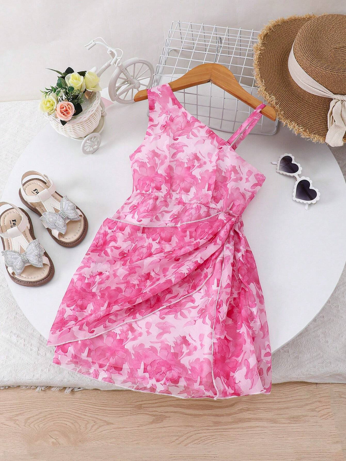 Stylish Oblique Shoulder Dress Made With Textured Floral Fabric