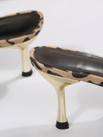 Suedette Leopard Pattern Bow Decor Mule Pumps