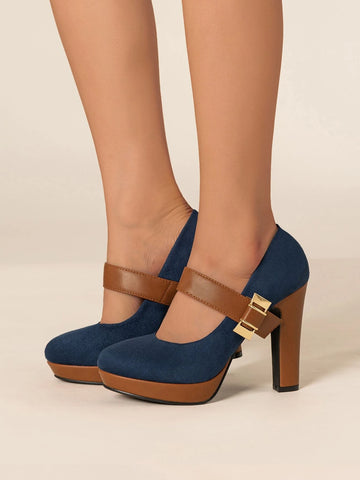 Suedette Platform Chunky Heeled Pumps