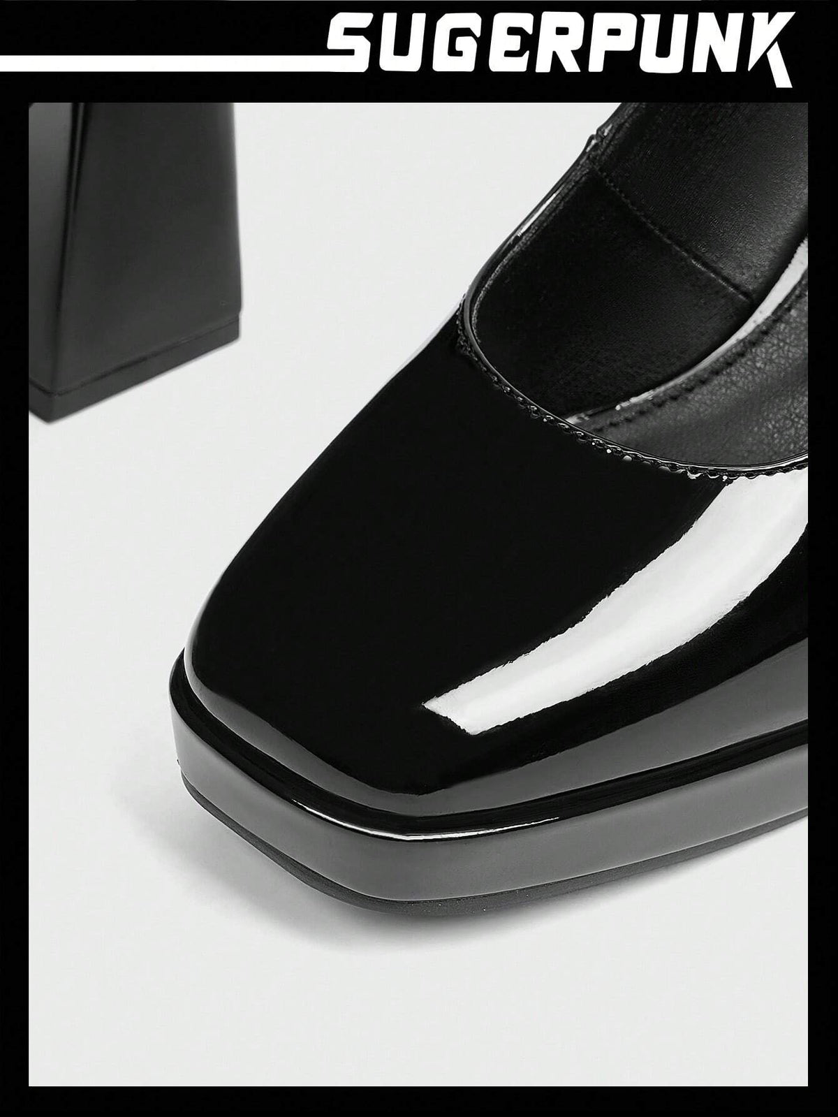 Sugerpunk New Black Lacquered Leather Thick High Heel Platform Mary Jane Shoes, Versatile Fashion Fall