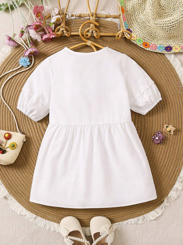 Summer-To-Fall Warm Vacation Style Girls' Dress, Handmade Print With Lace Decor, New For Spring And Summer Seasons