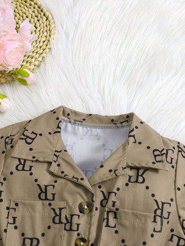 Summer Baby Girls' Fashionable Letter Printed Jumpsuit With Waist Belt