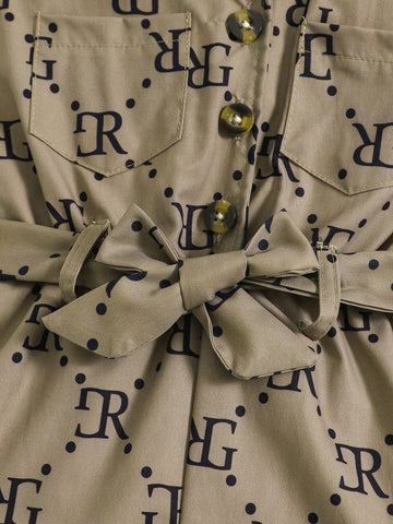 Summer Baby Girls' Fashionable Letter Printed Jumpsuit With Waist Belt