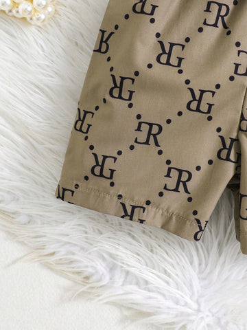 Summer Baby Girls' Fashionable Letter Printed Jumpsuit With Waist Belt