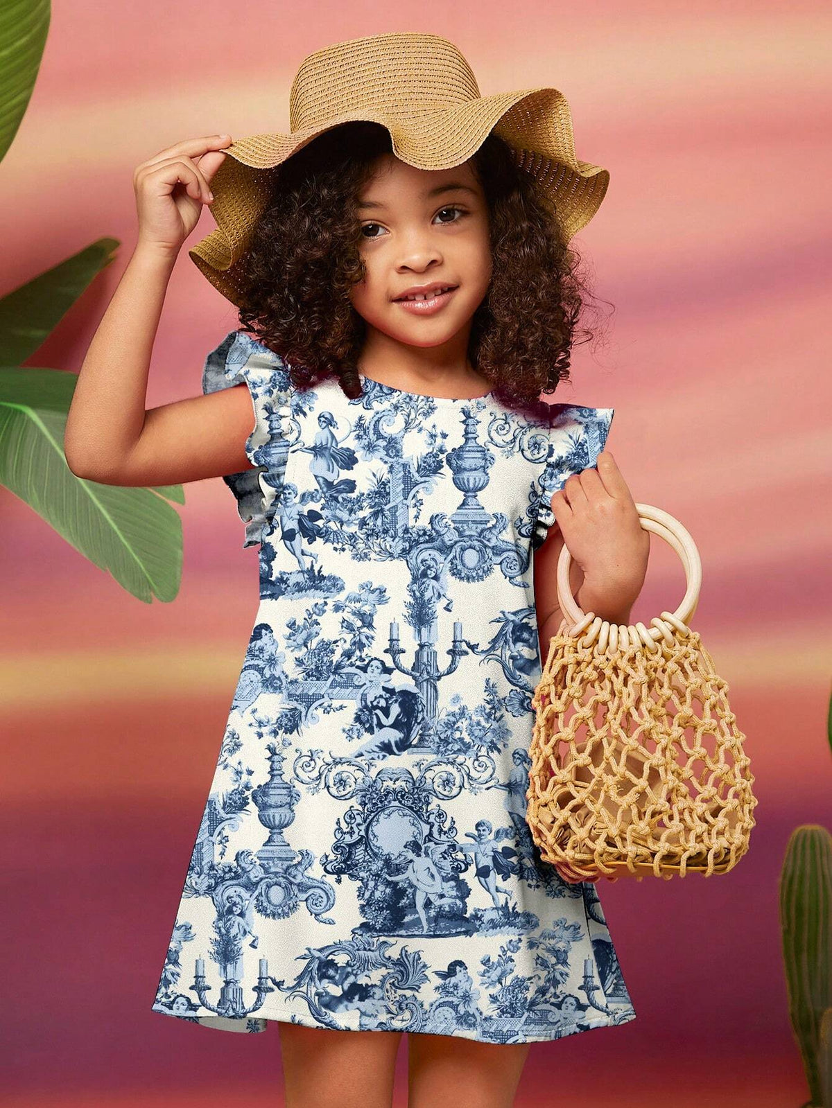 Summer, Blue, Comfy, Vintage Style Holiday Dress, Young Boy's Casual Frill Hem Dress, Suitable For Summer