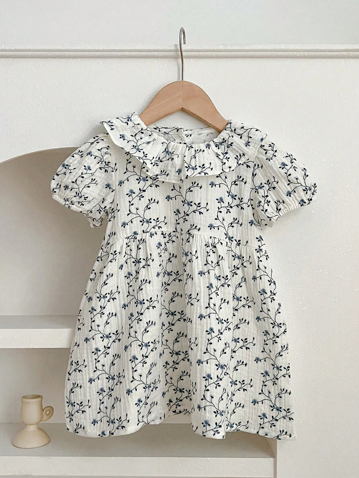 Summer Blue Printed Short Sleeve Baby Romper Dress For Toddler Girls