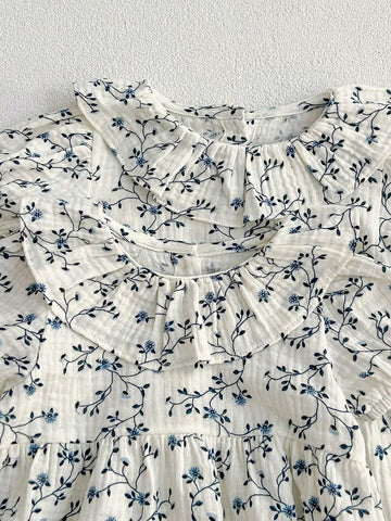 Summer Blue Printed Short Sleeve Baby Romper Dress For Toddler Girls