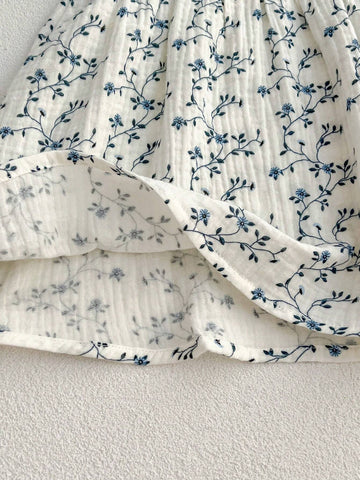 Summer Blue Printed Short Sleeve Baby Romper Dress For Toddler Girls