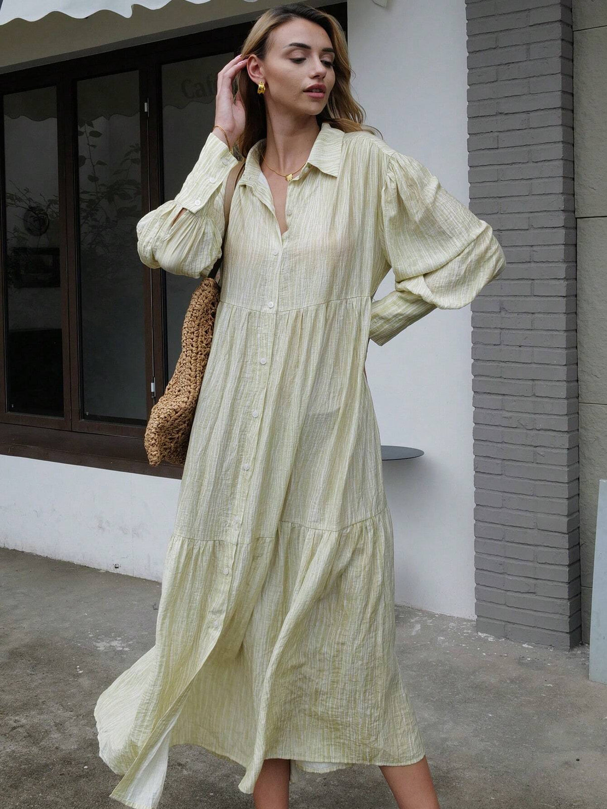 Summer Bohemian Drop-Shoulder Oversized Loose Shirt Dress Front Button Dress