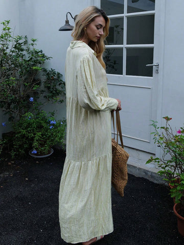 Summer Bohemian Drop-Shoulder Oversized Loose Shirt Dress Front Button Dress