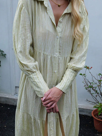 Summer Bohemian Drop-Shoulder Oversized Loose Shirt Dress Front Button Dress