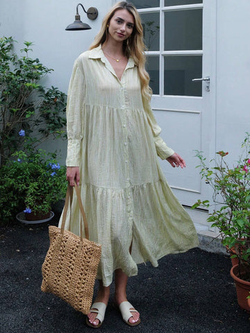 Summer Bohemian Drop-Shoulder Oversized Loose Shirt Dress Front Button Dress