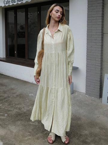 Summer Bohemian Drop-Shoulder Oversized Loose Shirt Dress Front Button Dress
