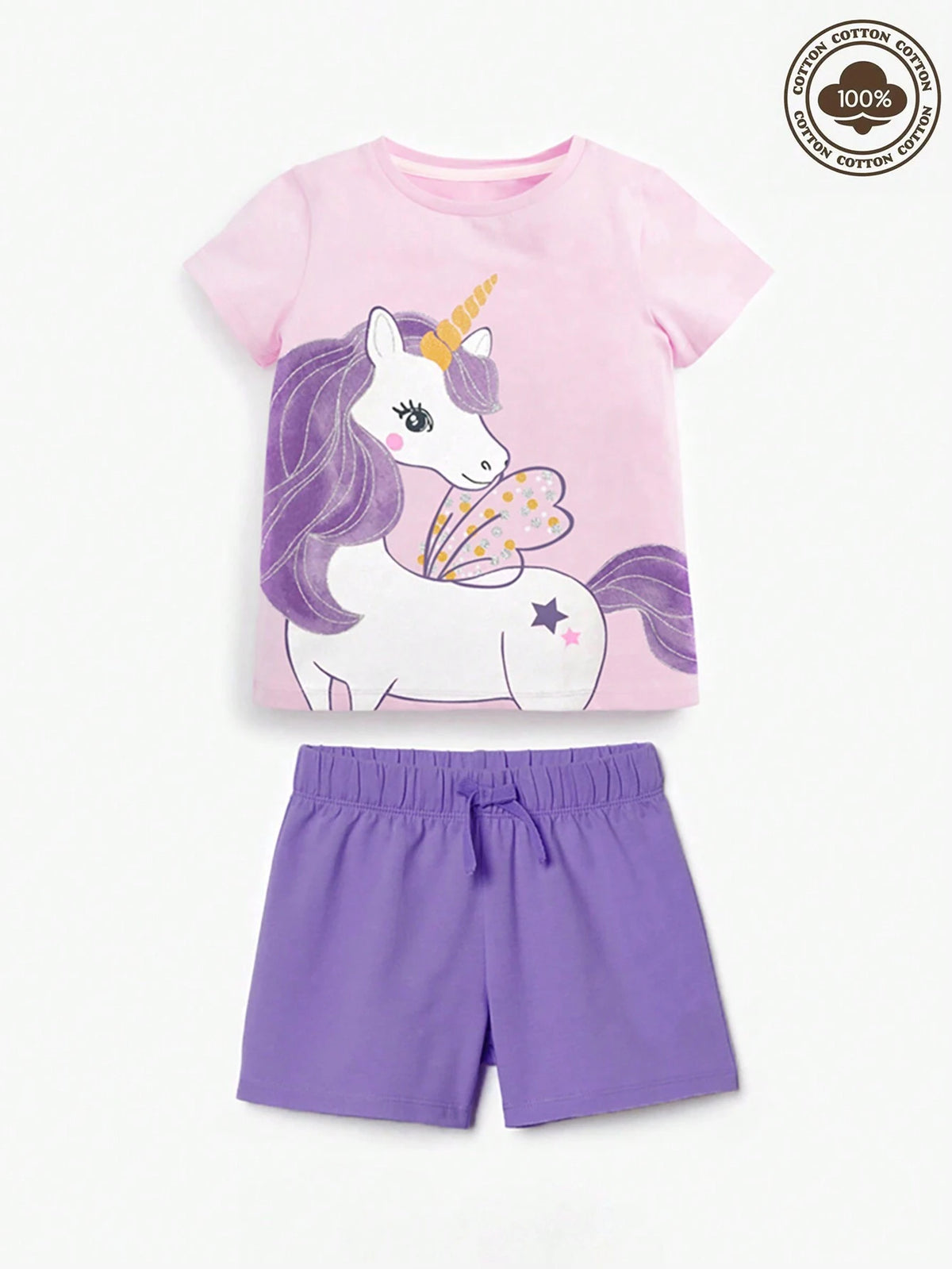 Summer Cartoon Cute Short Sleeve Cotton Girls Children Suit