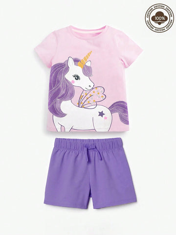 Summer Cartoon Cute Short Sleeve Cotton Girls Children Suit
