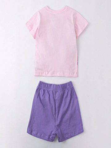 Summer Cartoon Cute Short Sleeve Cotton Girls Children Suit